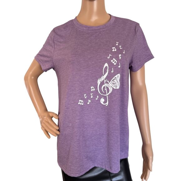 Butterfly Treble Clef T Shirt Size M Purple Musiccore Graphic Top - Picture 11 of 13